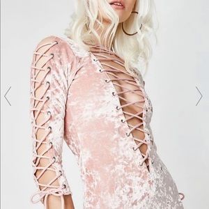 DOLLS KILL nwot Pink velvet lace up dress